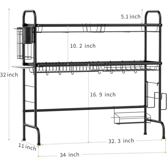 NEW iSPECLE Over The Sink 2 Tier Dish Drying Rack Black Stainless Steel - Picture 6 of 6